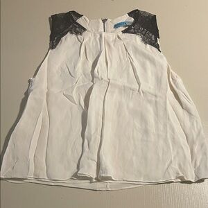 Alice + Olivia Ivory Top with Black Lace Detail- Size XS
